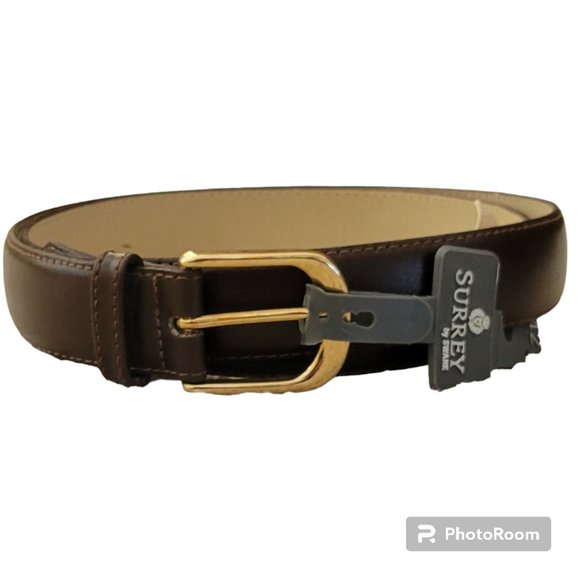 Surrey by Swank Brown Leather Split Cowhide w Belt Brass Buckle in Size 42 New - Picture 2 of 11